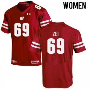 Women's Wisconsin Badgers NCAA #69 Zach Zei Red Authentic Under Armour Stitched College Football Jersey PI31H03VK